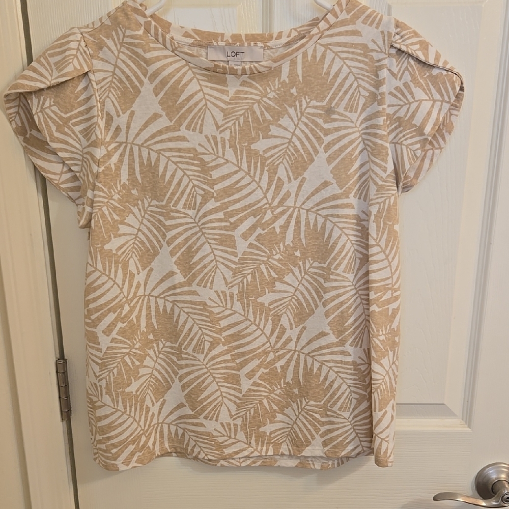 Loft Tan Leaf Pattern Blouse